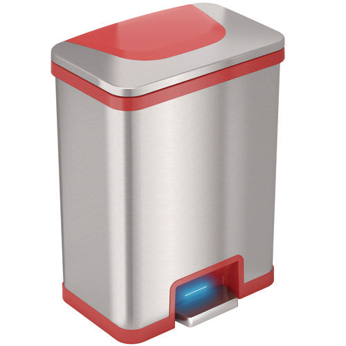 HLS Commercial Step Pedal-sensor Trash Can 13 Gal Plastic/stainless Steel Silver/red