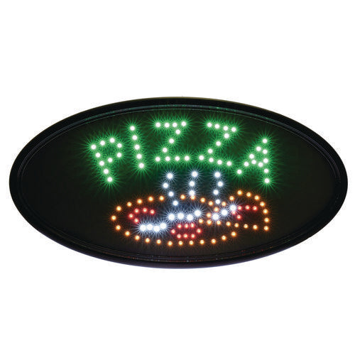 Alpine Industries Led Oval Pizza Sign 23x14 Black Frame Green/orange/red/white Graphics