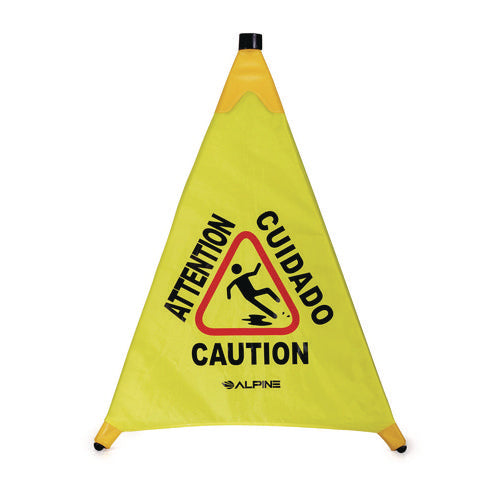 Alpine Industries Tri-fold Multi-lingual Pop-up Wet Floor Sign 2.95x2.55x30 Yellow