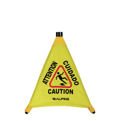 Alpine Industries Tri-fold Multi-lingual Pop-up Wet Floor Sign 2.95x2.55x20 Yellow
