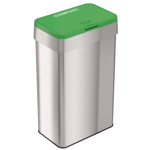 HLS Commercial Open Top Compost Bin With Color-coded Lid 21 Gal Plastic/stainless Steel Silver/green