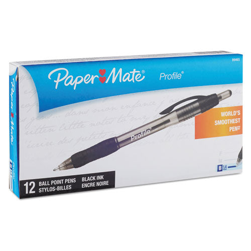 Paper Mate Profile Ballpoint Pen Retractable Bold 1.4 Mm Black Ink Translucent Black Barrel Dozen