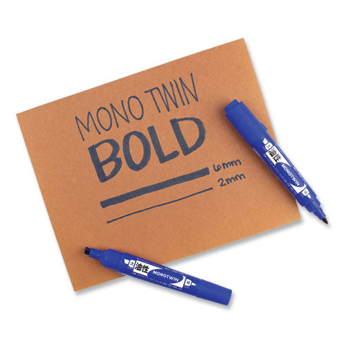 Mono Twin Bold Permanent Marker, Fine/broad Tips, Blue, 10/box