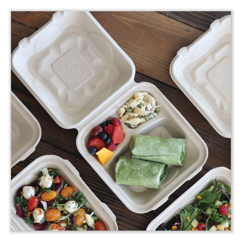 Fiber Hinged Containers, 2-compartment, 8.8 X 8.2 X 2.9, Natural, Paper, 300/carton