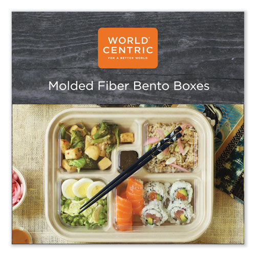 World Centric Fiber Containers Bento Box 5-compartment 12x9.5x2 Natural Paper 300/Case