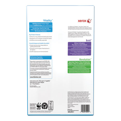 Xerox™ Vitality Multipurpose Print Paper 92 Bright 20 Lb Bond Weight 8.5x14 White 500 Sheets/ream 10 Reams/Case