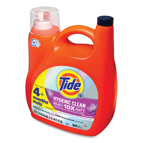 Tide Hygienic Clean Heavy 10x Duty Liquid Laundry Detergent Spring Meadow Scent 146 Oz Pour Bottle 4/Case