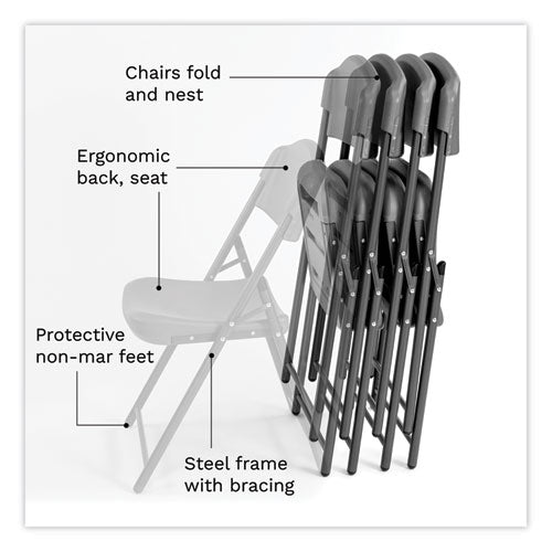 Iceberg Rough N Ready Commercial Folding Chair Supports Up To 350 Lb 18" Seat Height Charcoal Seat/back Charcoal Base 4/pack