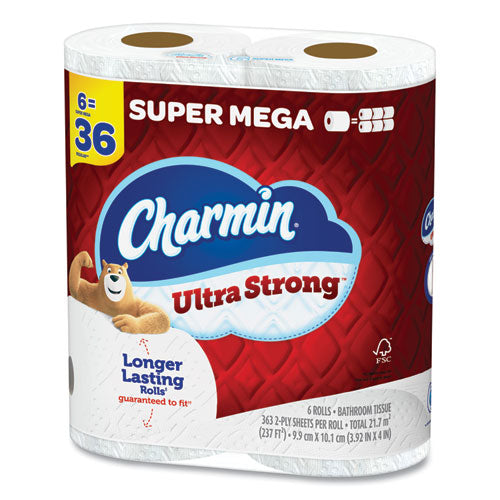 Charmin Ultra Strong Bathroom Tissue Super Mega Rolls Septic Safe 2-ply White 363 Sheet Roll 6 Rolls/pack 3 Packs/Case