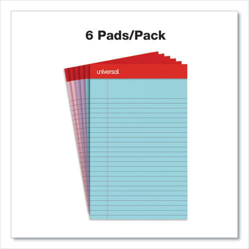 Universal Perforated Ruled Writing Pads Narrow Rule Red Headband 50 Assorted Pastels 5x8 Sheets 6/pack