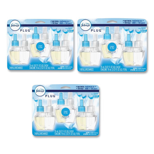 Febreze Plug Air Freshener Refills Linen And Sky 2.63 Oz 3/pack 3 Packs/Case