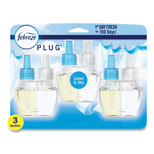 Febreze Plug Air Freshener Refills Linen And Sky 2.63 Oz 3/pack 3 Packs/Case