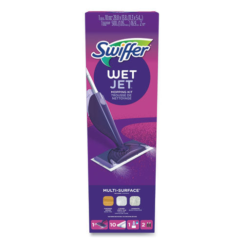 Swiffer Wetjet Mop Starter Kit With 10 Pads And 1 Cleaner 11.3x5.4 Head Silver Handle