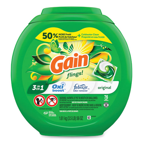 Gain Flings Detergent Pods Original 76 Pods/tub 4 Tubs/Case