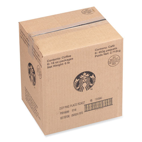 Starbucks Whole Bean Coffee Decaffeinated Pike Place 1 Lb Bag 6/Case