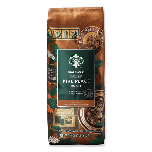 Starbucks Whole Bean Coffee Decaffeinated Pike Place 1 Lb Bag 6/Case