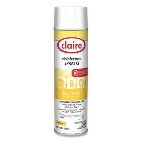 Claire Spray Q Disinfectant Lemon Scent 17 Oz Aerosol Spray Dozen