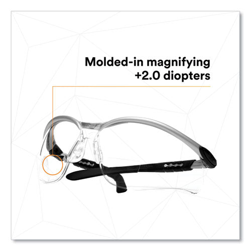 3M™ Bx Molded-in Diopter Safety Glasses +2.0 Diopter Strength Black/silver Plastic Frame Clear Polycarbonate Lens