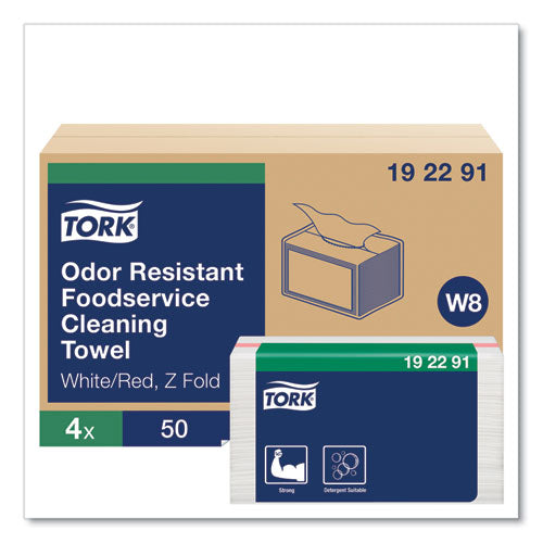 Tork Small Pack Foodservice Cloth 1-ply 11.75x14.75 Unscented White With Red Stripe 50/poly Pack 4 Packs/Case