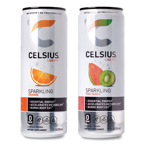 Celsius Live Fit Variety Pack Kiwi Guava And Orange 12 Oz Can 24/Case Ships In 1-3 Business Days