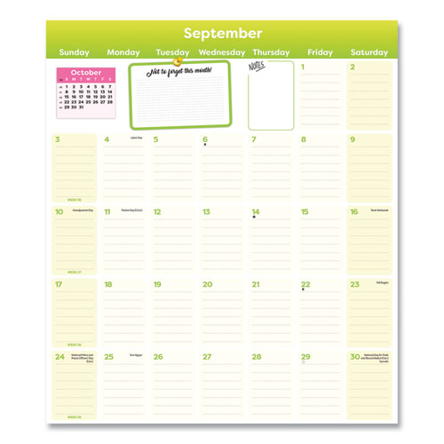 Blueline Fridge Planner Magnetized Monthly Calendar With Pads + Pencil 14x13.5 Yellow/green Sheets 16-month (sept-dec): 2024-2025