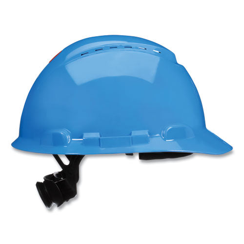 3M™ Securefit H-series Hard Hats H-700 Vented Cap With Uv Indicator 4-point Pressure Diffusion Ratchet Suspension Blue
