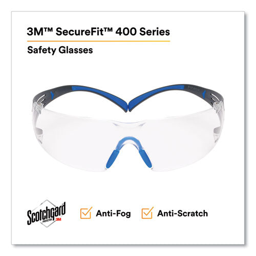 3M™ Securefit Protective Eyewear 400 Series Black/blue Plastic Frame Clear Polycarbonate Lens