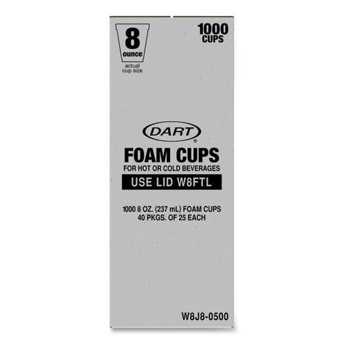 Dart Foam Drink Cups 8 Oz White 25/bag 40 Bags/Case