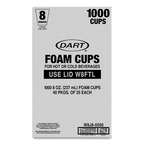 Dart Foam Drink Cups 8 Oz White 25/bag 40 Bags/Case