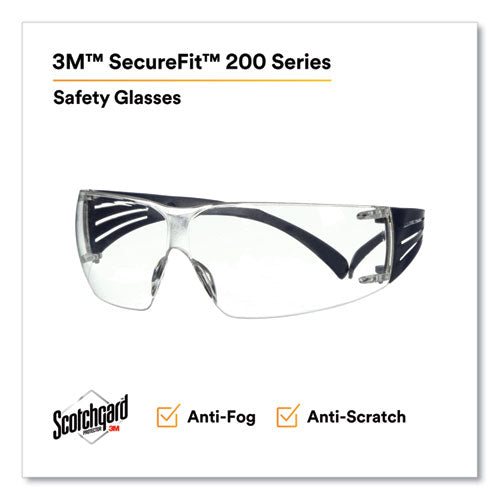 3M™ Securefit Protective Eyewear 200 Series Dark Blue Plastic Frame Clear Polycarbonate Lens