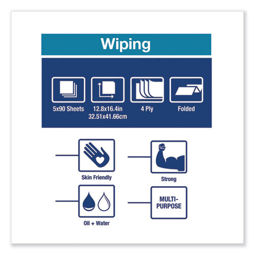 Tork Industrial Paper Wiper 4-ply 12.8x16.4 Unscented Blue 90/pack 5 Packs/Case
