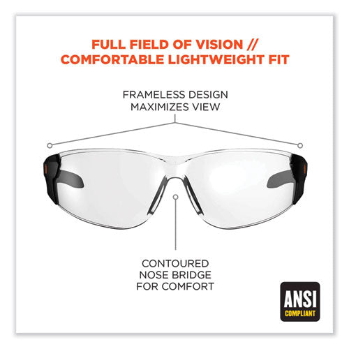 Ergodyne Skullerz Saga Frameless Safety Glasses Matte Black Nylon Impact Frame Clear Polycarbonate Lens