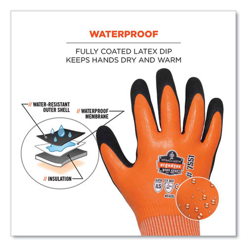 Ergodyne Proflex 7551 Ansi A5 Coated Waterproof Cr Gloves Orange X-large Pair