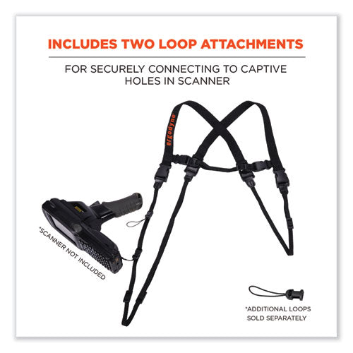 Ergodyne Squids 3132 Barcode Scanner Lanyard Harness X-large: 23" Arm Strap 46" Lanyard Strap Black