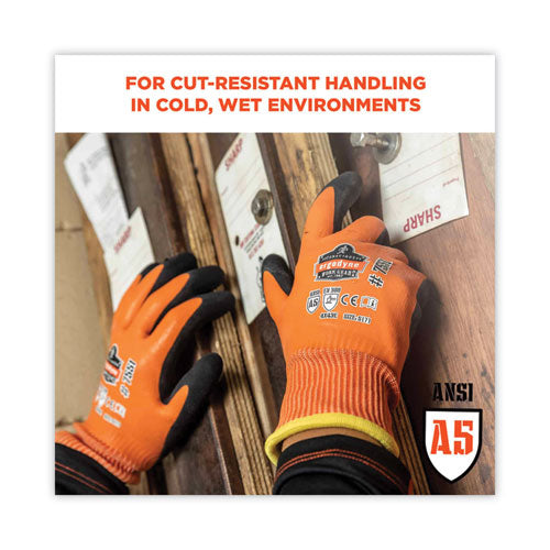 Ergodyne Proflex 7551 Ansi A5 Coated Waterproof Cr Gloves Orange Large Pair