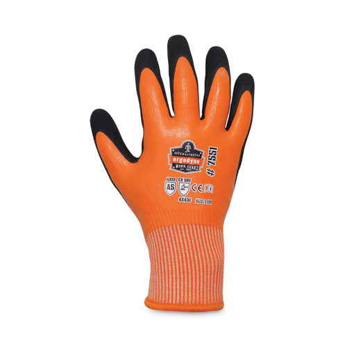 Ergodyne Proflex 7551 Ansi A5 Coated Waterproof Cr Gloves Orange Large Pair