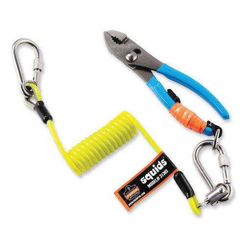 Ergodyne Squids 3130s Coiled Cable Lanyard With Carabiners 2 Lb Max Working Capacity 6.5" To 48" Lime