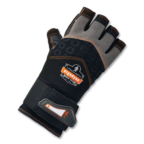 Ergodyne Proflex 910 Half-finger Impact Gloves + Wrist Support Black Small Pair
