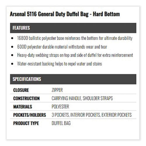Ergodyne Arsenal 5116 General Duty Gear Bag 9.5x23.5x12 Black