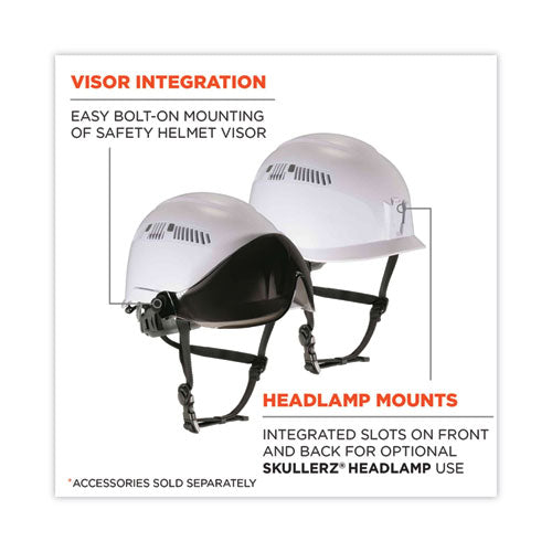 Ergodyne Skullerz 8975v Class C Safety Helmet W/8991 Visor Kit Clear Lens 6-pt Ratchet Suspension White