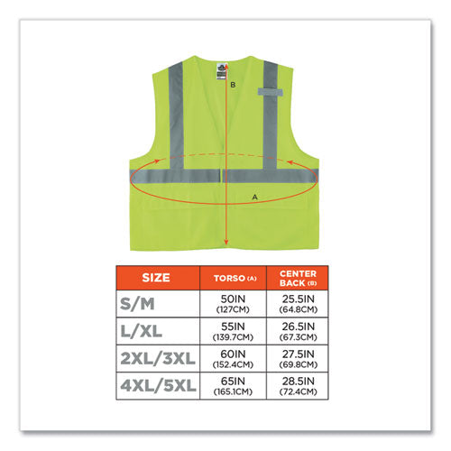 Ergodyne Glowear 8225hl Class 2 Standard Solid Hook And Loop Vest Polyester Lime 4x-large/5x-large