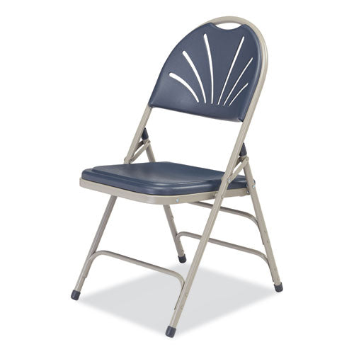 NPS 1100 Series Deluxe Fan-back Tri-brace Folding Chair Supports 500 Lb Dk Blue Seat/back Gray Base4/ctships In 1-3 Bus Days