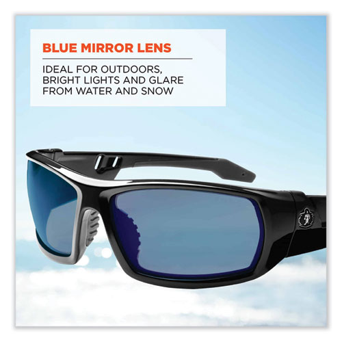 Ergodyne Skullerz Odin Safety Glasses Black Nylon Impact Frame Blue Mirror Polycarbonate Lens