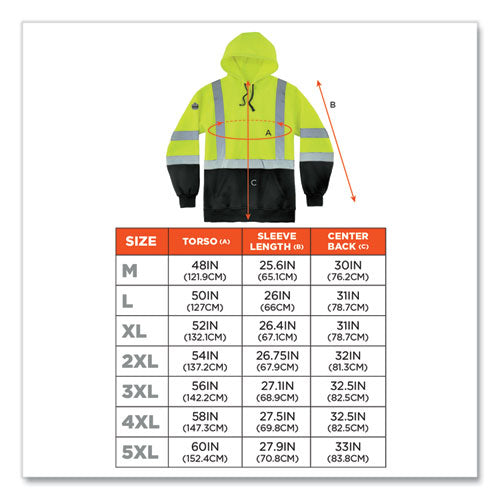 Ergodyne Glowear 8373 Hi-vis Class 3 Hooded With Sweatshirt Black Bottom Polar Fleece Lime Medium