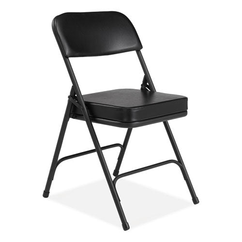 NPS 3200 Series 2" Vinyl Upholstered Double Hinge Folding Chair Supports 300lb 18.5" Seat Ht Black 2/ctships In 1-3 Bus Days