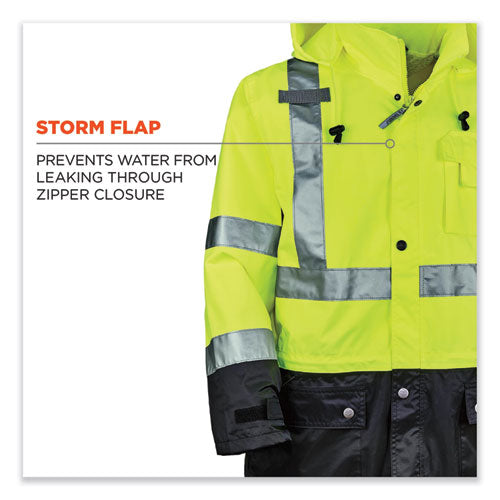 Ergodyne Glowear 8365bk Class 3 Hi-vis Rain Jacket Black Bottom X-large Lime