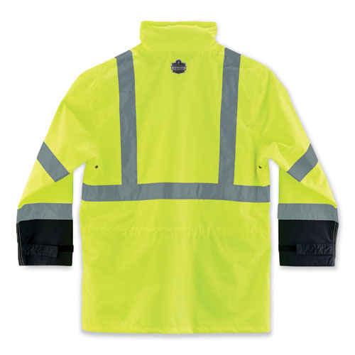 Ergodyne Glowear 8365bk Class 3 Hi-vis Rain Jacket Black Bottom 5x-large Lime