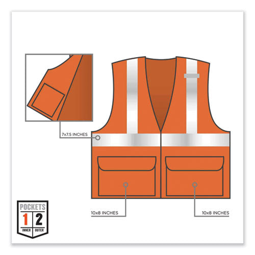 Ergodyne Glowear 8220hl Class 2 Standard Mesh Hook And Loop Vest Polyester Small/medium Orange