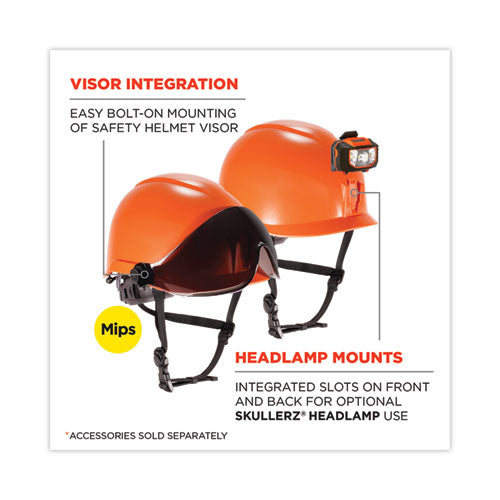 Ergodyne Skullerz 8974-mips Class E Safety Helmet With  Mips Elevate Ratchet Suspension Orange