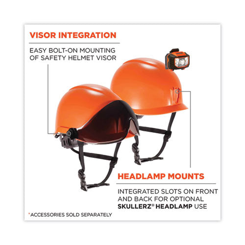 Ergodyne Skullerz 8974v Class E Safety Helmet W/8991 Visor Kit Smoke Lens 6-pt Ratchet Suspension Orangeships In 1-3 Business Days